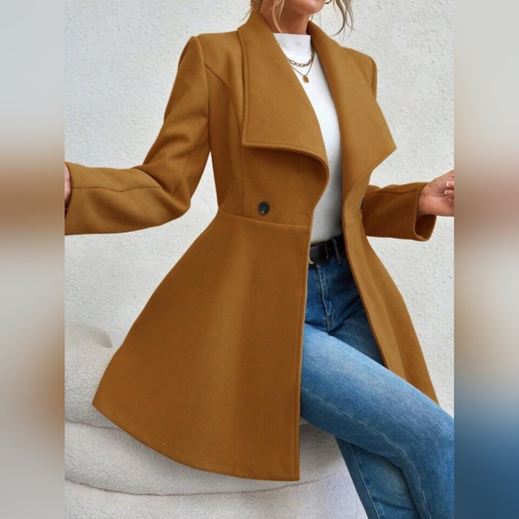 Collared Neck Button Up Long Sleeve Coat - Picture 5 of 8